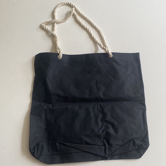 Phoenix graphic printed Large black canvas tote bag with white rope straps - Picture 3 of 9